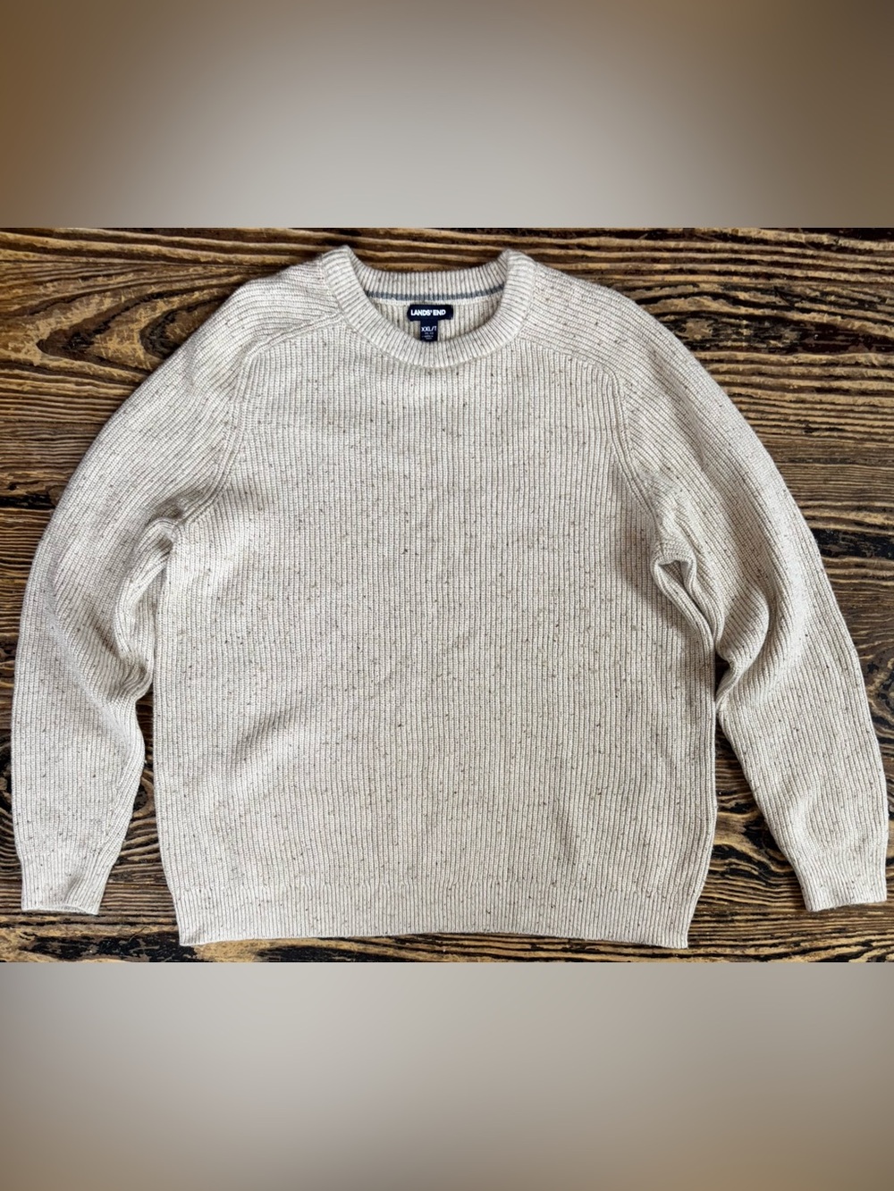Lands' End Men's Crewneck Sweater in Oatmeal Speckle